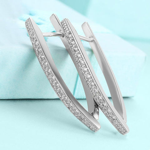 Halo Stud Earring with Adjustable Tennis Bracelet made With Austrian Crystals with Luxe Box - 18K White Gold ITALY Design