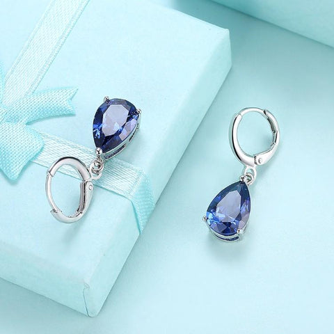 5.55 CTTW Sapphire Pear Shaped Drop Earrings Set in 18K White Gold - ALILY 