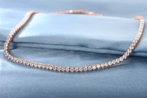 Tennis Necklace and Bracelet Set made With Austrian Crystals with Luxe Box - 18K Rose ITALY Design