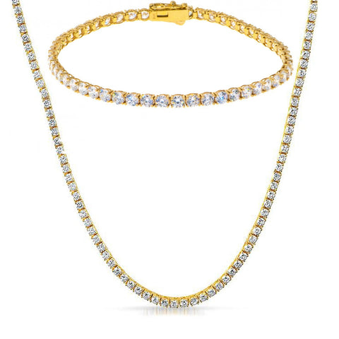 Tennis Necklace and Bracelet Set made With Austrian Crystals with Luxe Box - 18K Gold ITALY Design