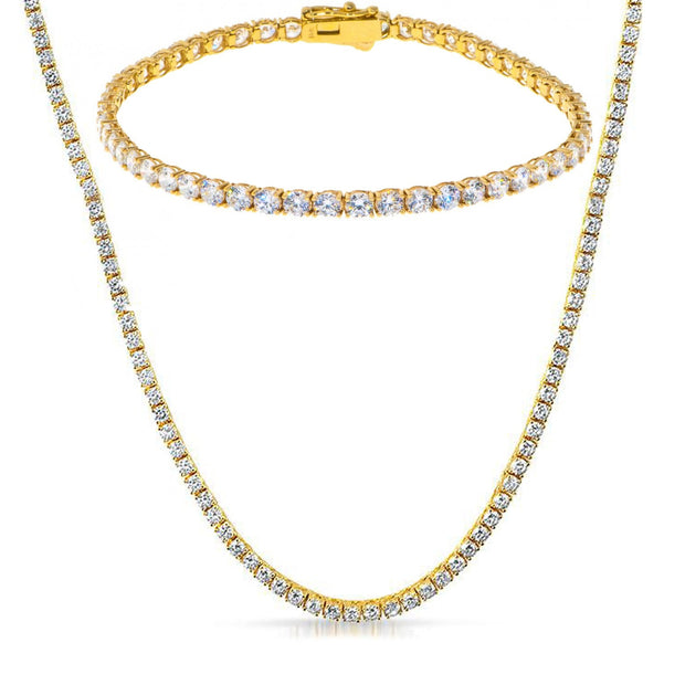 Tennis Necklace and Bracelet Set made With Austrian Crystals with Luxe Box - 18K Gold ITALY Design
