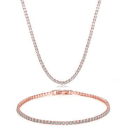 Tennis Necklace and Bracelet Set made With Austrian Crystals with Luxe Box - 18K Rose ITALY Design