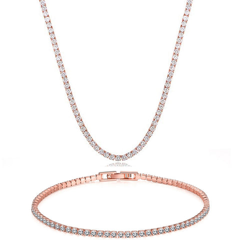 Tennis Necklace and Bracelet Set made With Austrian Crystals with Luxe Box - 18K Rose ITALY Design