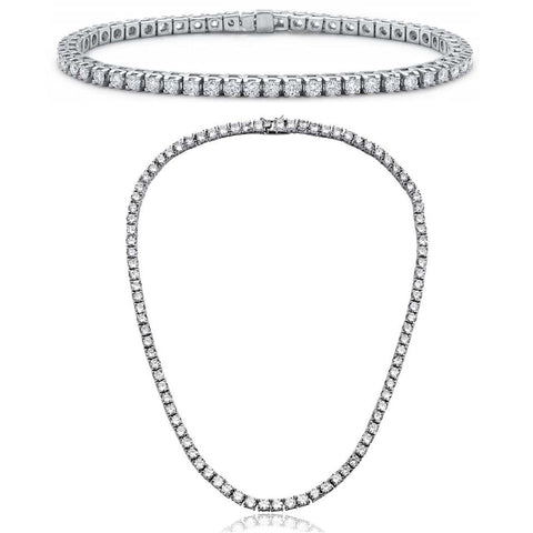 Tennis Necklace and Bracelet Set made With Austrian Crystals with Luxe Box - 18K White ITALY Design