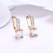 Princess Cut Square Huggie Earring in 18K Gold Plated with  Crystals