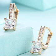 Princess Cut Square Huggie Earring in 18K Gold Plated with  Crystals