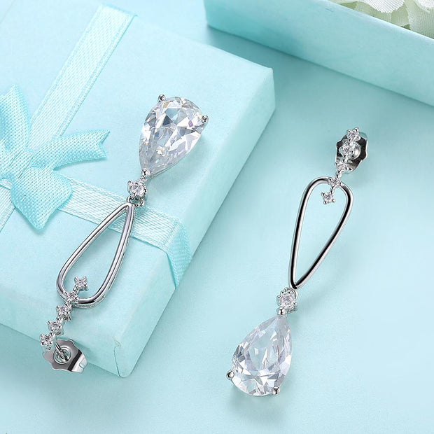 Pear Shaped Swarovski Crystal Dangling Earrings Set in 18K White Gold, Earring, ALILY , ALILY  fashion jewelry, cheap jewelry, jewelry for mom, 