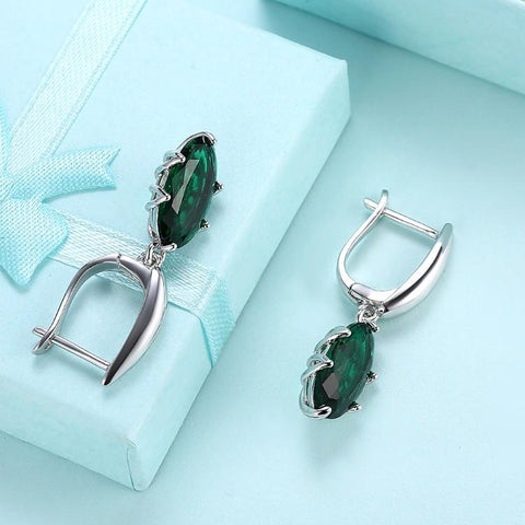 Emerald Oval Cut Earrings Set in 18K White Gold - ALILY 