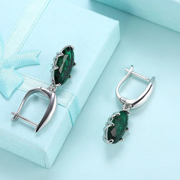 Emerald Oval Cut Earrings Set in 18K White Gold - ALILY 