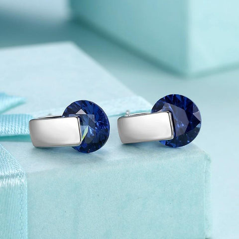 Simulated Sapphire Sleek Bar Earrings Set in 18K White Gold - ALILY 