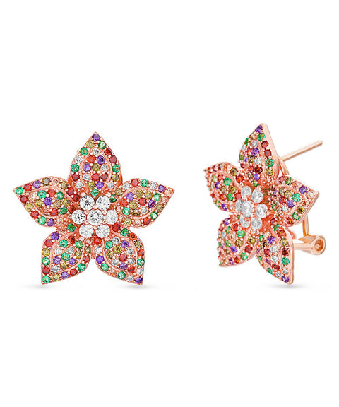 Crystal Rainbow Flower Stud Earring in Rose Gold