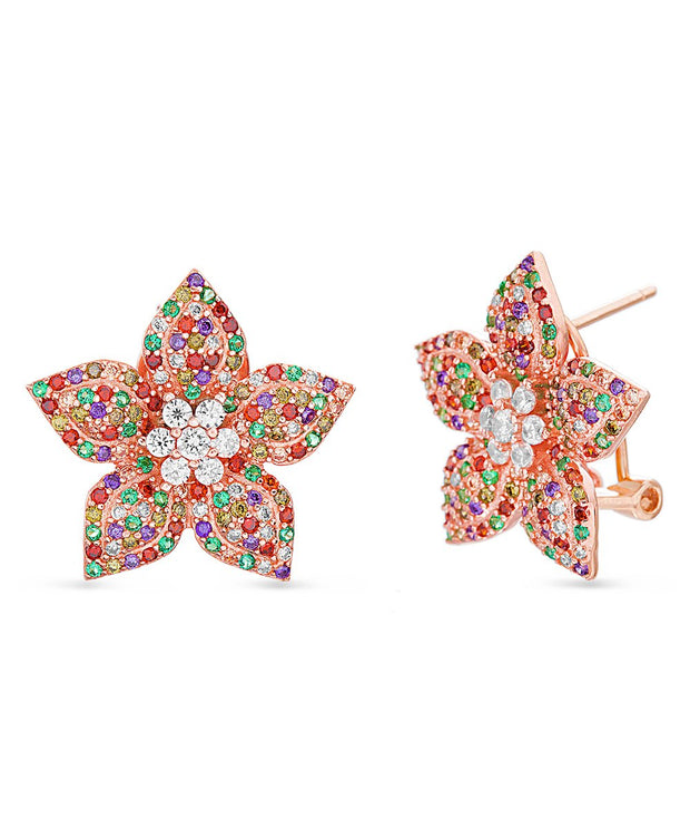 Crystal Rainbow Flower Stud Earring in Rose Gold