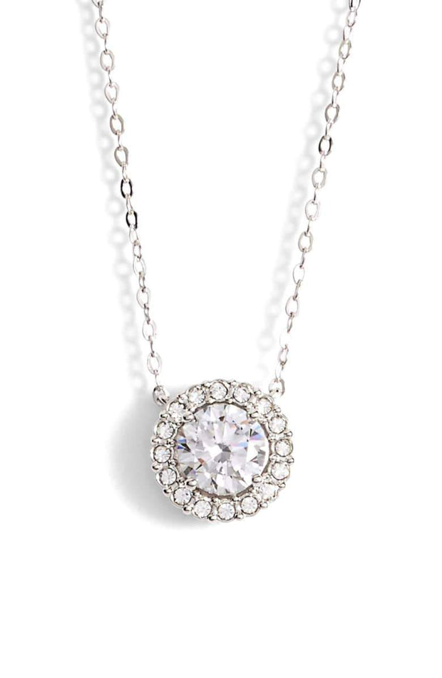 1.00 CT Swarovski Crystal Halo Disc Necklace 18" - 18K White Gold Plated, Necklace, ALILY , ALILY   jewelryjewelry deals, swarovski crystal jewelry, groupon jewelry,, jewelry for mom, 