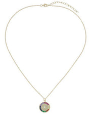 Rainbow  Elements Ayin Hara Protection Circular Pendant Necklace in 14K Gold
