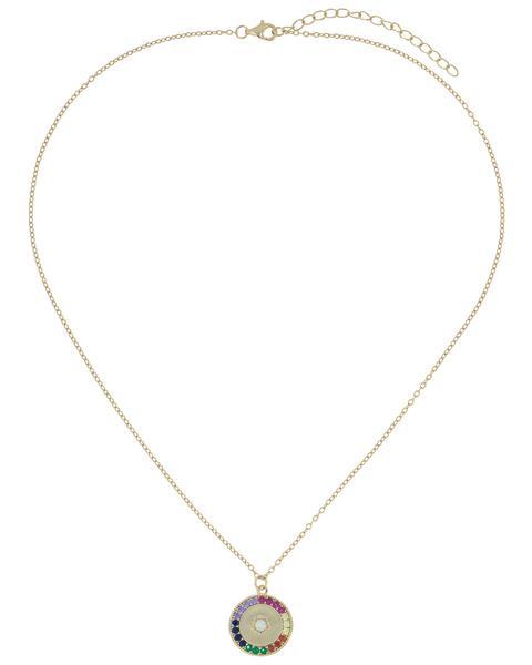 Rainbow  Elements Ayin Hara Protection Circular Pendant Necklace in 14K Gold