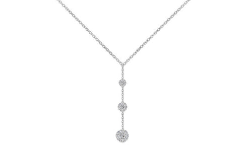 Tripple Embellished with  Crystals Ball Drop Necklace in 18K White Gold Plated