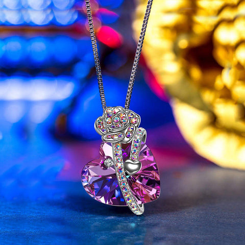 3.00 Cttw Rainbow Aurora Borealis Gemstone Heart Necklace in 18K White Gold (8+ Options)