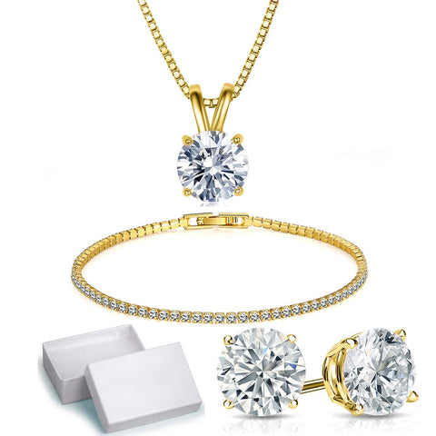 Solitaire Necklace and 4 Prong Earring made With Austrian Crystals with Gift Box - 3 Options Available ITALY Design