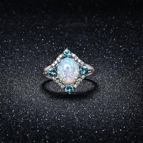 Aquamarine Opal Ring Set in 18K White Gold, Rings, ALILY , ALILY   jewelryjewelry deals, swarovski crystal jewelry, groupon jewelry,, jewelry for mom, 