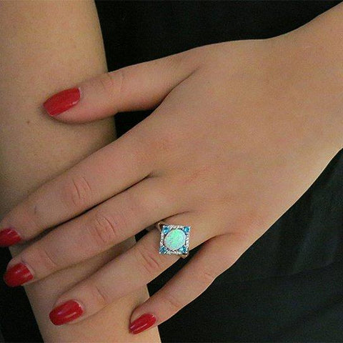 Aquamarine Opal Ring Set in 18K White Gold, Rings, ALILY , ALILY   jewelryjewelry deals, swarovski crystal jewelry, groupon jewelry,, jewelry for mom, 