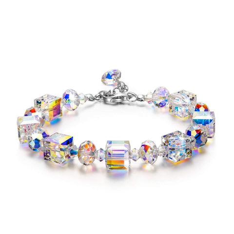 Aurora Borealis Austrian Elements Cubed Stretch Silver Plating Bracelet ITALY Design