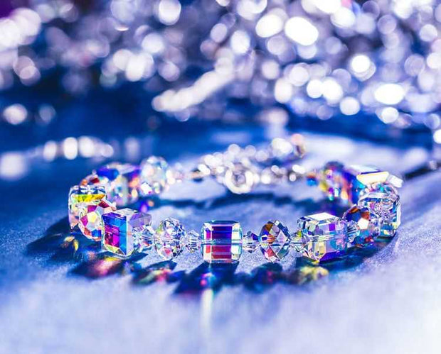 Aurora Borealis Magnificent Cube With Austrian Crystals - 3 Piece Set with Luxe Box ITALY Design