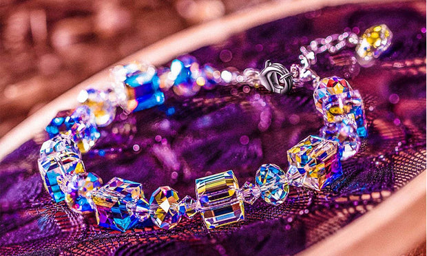 Aurora Borealis Magnificent Cube With Austrian Crystals - 3 Piece Set with Luxe Box ITALY Design