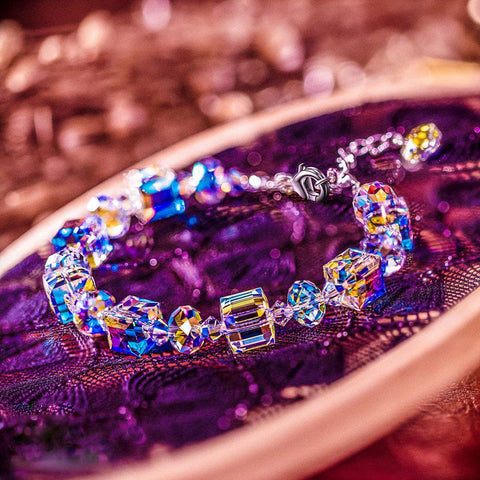Aurora Borealis Geometric Shaped Bracelet in 18K White Gold Plating, Bracelet, ALILY , ALILY   jewelryjewelry deals, swarovski crystal jewelry, groupon jewelry,, jewelry for mom, 