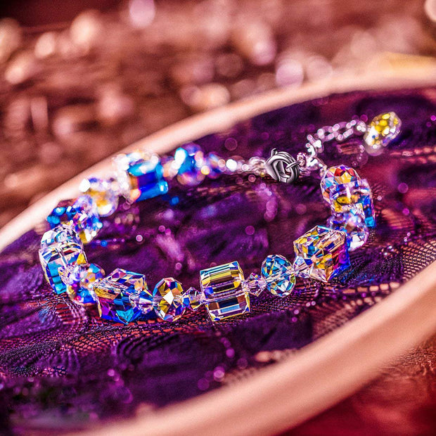 Aurora Borealis Geometric Shaped Bracelet in 18K White Gold Plating, Bracelet, ALILY , ALILY   jewelryjewelry deals, swarovski crystal jewelry, groupon jewelry,, jewelry for mom, 
