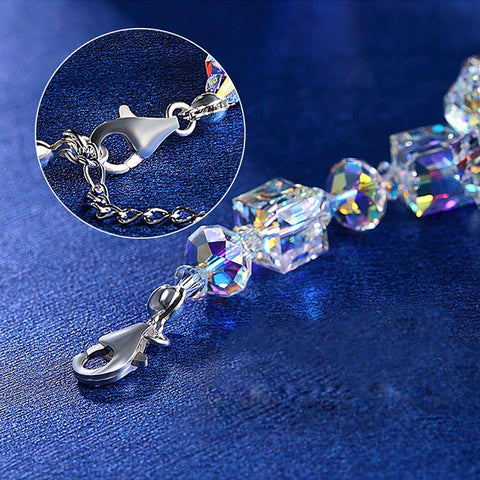 Aurora Borealis Austrian Elements Cubed Stretch Silver Plating Bracelet ITALY Design