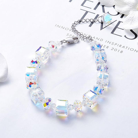 Stunning Aurora Borealis Geometric Shaped Bracelet in 18K White Gold Plating