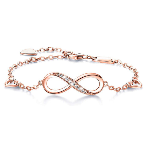 White  Elements Infinite Pendant Chain Bracelet in 14K Rose Gold Plating