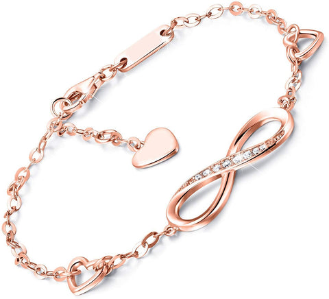 White  Elements Infinite Pendant Chain Bracelet in 14K Rose Gold Plating