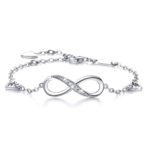 White  Elements Infinite Pendant Chain Bracelet in 14K White Gold Plating