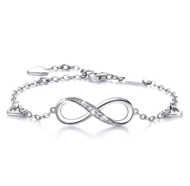 White  Elements Infinite Pendant Chain Bracelet in 14K White Gold Plating