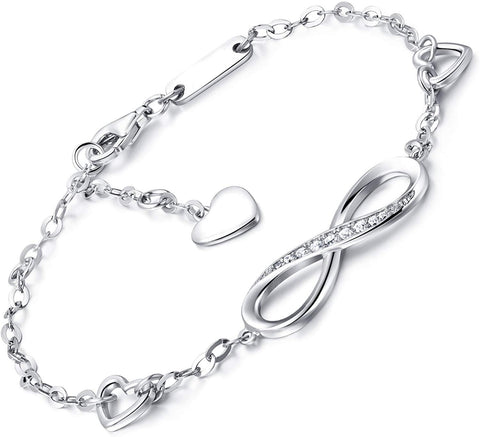 White  Elements Infinite Pendant Chain Bracelet in 14K White Gold Plating