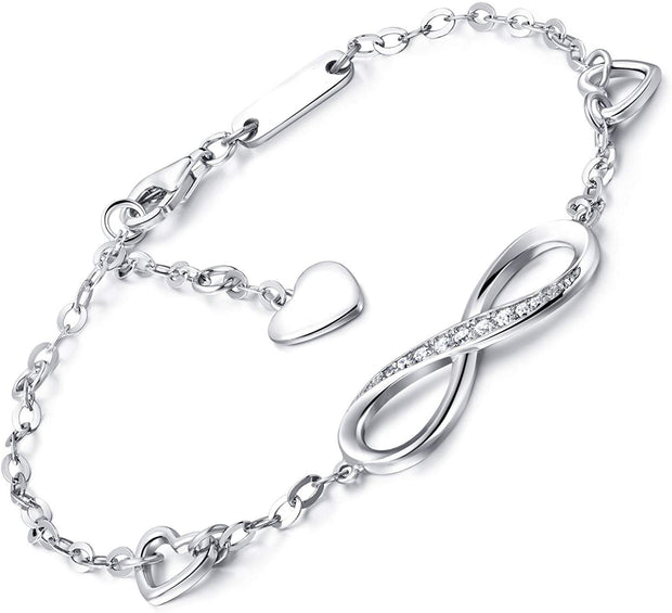 White  Elements Infinite Pendant Chain Bracelet in 14K White Gold Plating
