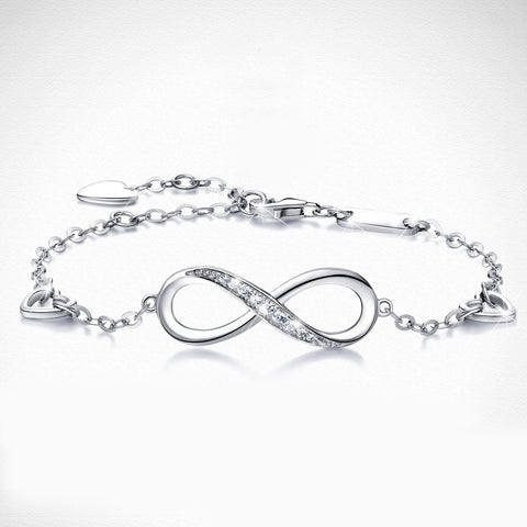 White  Elements Infinite Pendant Chain Bracelet in 14K White Gold Plating