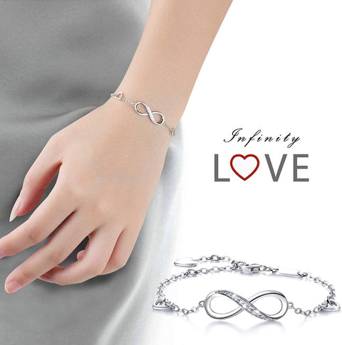 White  Elements Infinite Pendant Chain Bracelet in 14K White Gold Plating