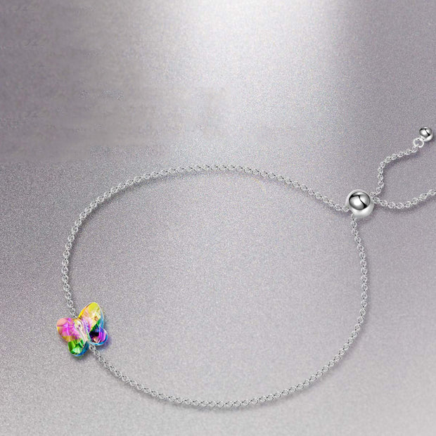 Rainbow Butterfly Cubic Zirconia Rhodium Plated Bracelet