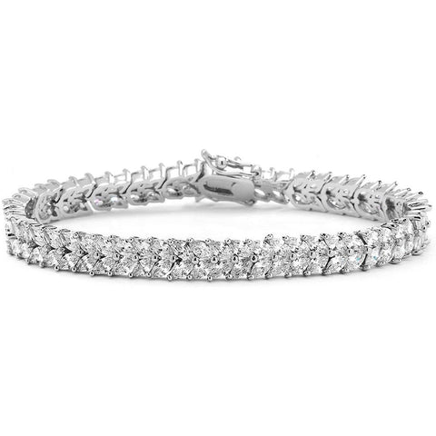 Double Marquis Cut White  Elements Tennis Bracelet in 14K White Gold