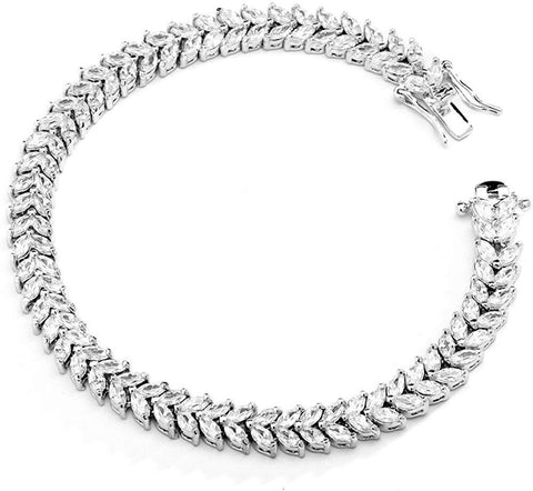 Double Marquis Cut White  Elements Tennis Bracelet in 14K White Gold