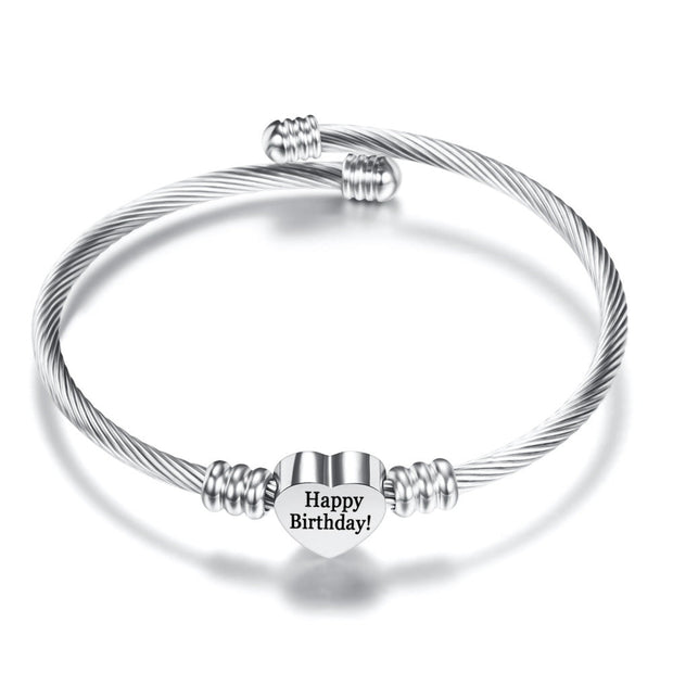 Inspirational Quotes Stainless Steel Heart Charm Bangle - 27 Options Available