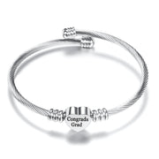 Congratulation 2020 Graduates! "Congrads Grad" Heart Charm Stainless Steel Bangle ITALY Design