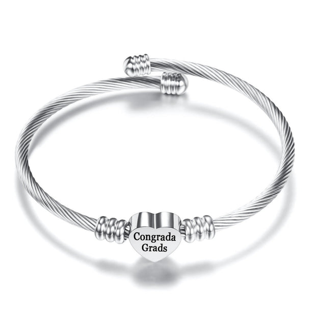 Inspirational Quotes Stainless Steel Heart Charm Bangle - 27 Options Available