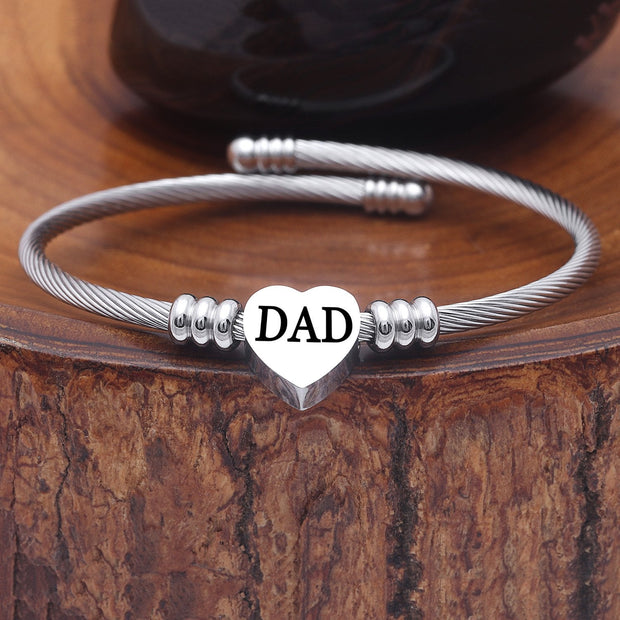 SOLID STAINLESS STEEL Heart Cable Initial Bracelet - Letters A-Z
