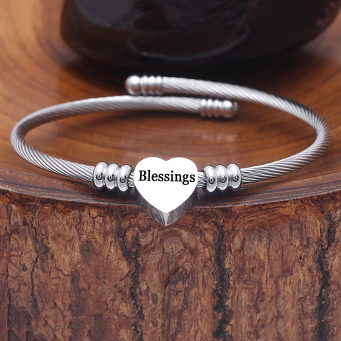 SOLID STAINLESS STEEL Heart Cable Initial Bracelet - Letters A-Z ITALY Design  - ALILY