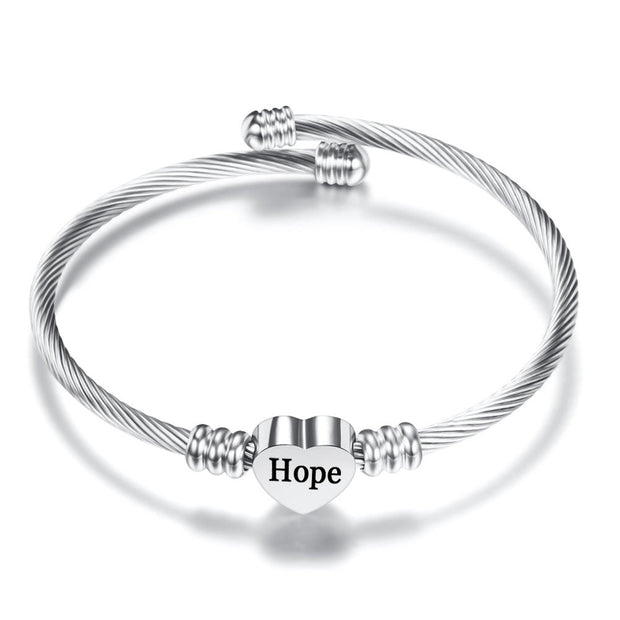 Inspirational Quotes Stainless Steel Heart Charm Bangle - 27 Options Available