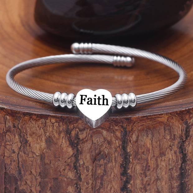 Gratuity Gift "Faith" Stainless Steel Charm Bangle