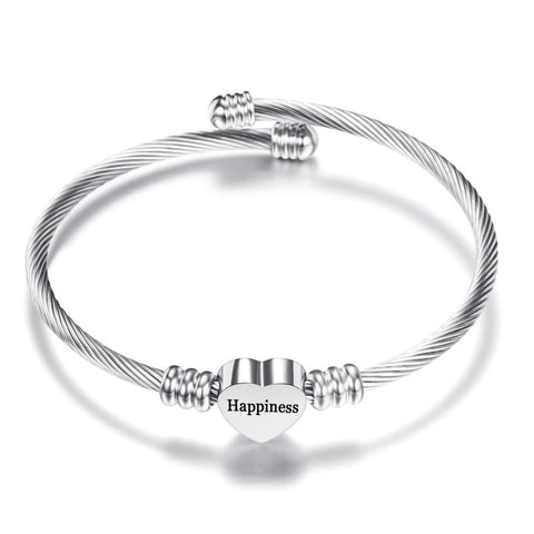 Inspirational Quotes Stainless Steel Heart Charm Bangle - 27 Options Available